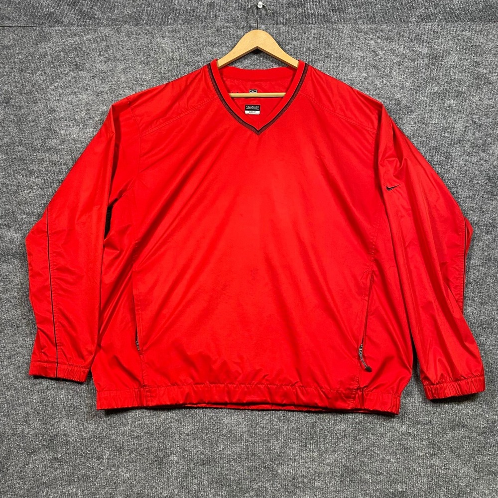 Nike Golf Clima-FIT Mens XL Red V-Neck Windbreaker Pullover Jacket 195191